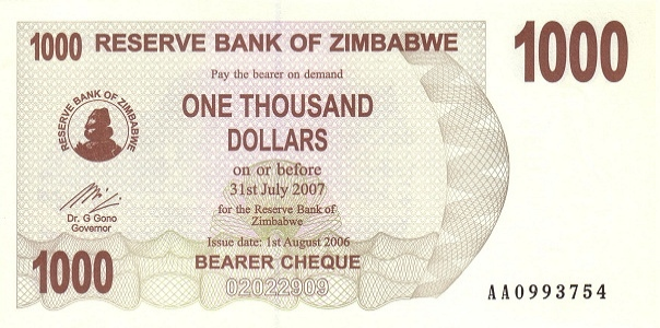 (008) Zimbabwe P44 - 1000 Dollars (2007)